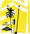Lightweight yellow bodyboard with EPS core, XPE deck, and crescent tail, perfect for summer surfing fun.