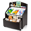 Kids wooden toy storage unit organizer in espresso with rolling toy box and removable plastic bins for easy.