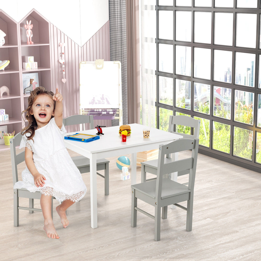 Kids 5 Pieces Table and Chair Set Wooden Children Activity Playroom Furniture Gift-White - Gallery View 1 of 11