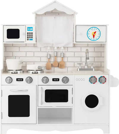 Costway Wooden Kids Play Kitchen w/ Washing Machine 42586790 New