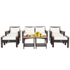 7-piece patio rattan conversation set featuring cushioned loveseat, chairs, and tables, perfect for outdoor gatherings.