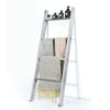 4-tier gray pine wood leaning ladder shelf with towels and decor, perfect for living room or bathroom storage.