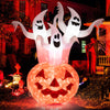 Inflatable Halloween decoration featuring 6-foot ghosts and a pumpkin, with a rotating lamp for a spooky atmosphere.