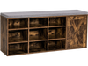 9-cube adjustable storage shoe bench in rustic brown with padded cushion, ideal for entryway or hallway organization.