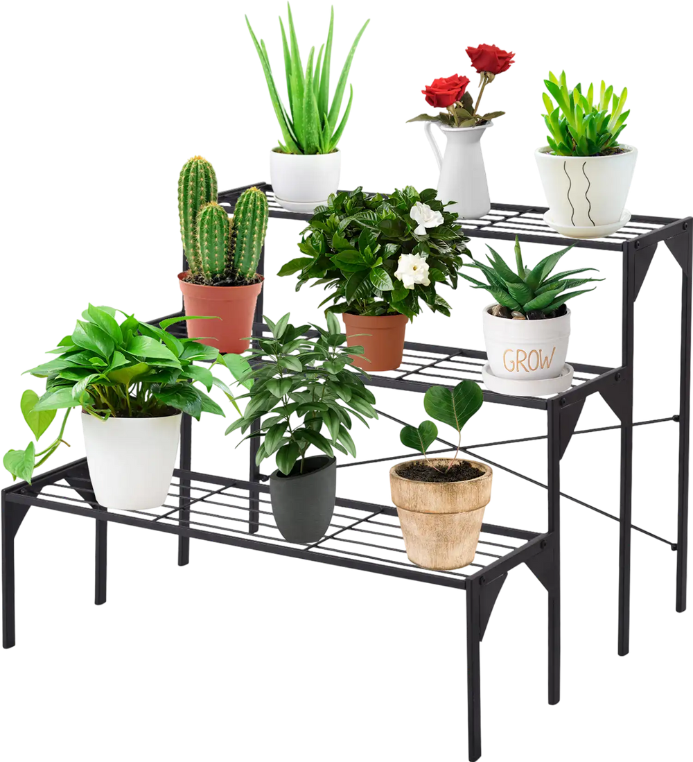 Outdoor 3 Tier Metal Plant Stand with Heavy Duty Rack for Multiple Use