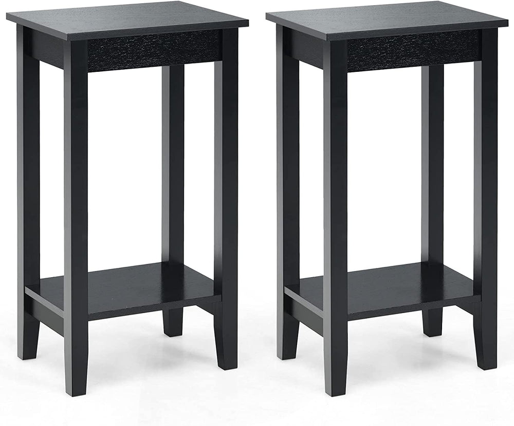 Set of 2 Versatile 2-Tier End Table with Storage Shelf-Black - Gallery View 1 of 7