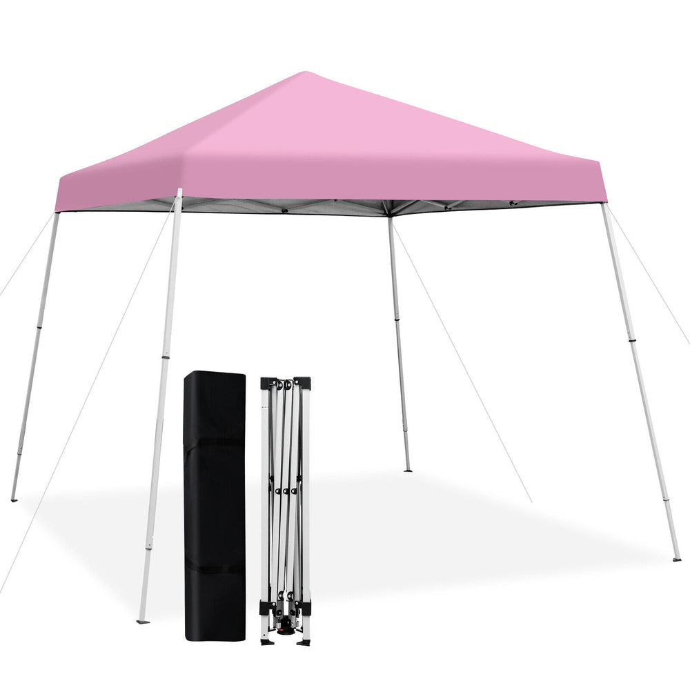 Pink 10 x 10 feet outdoor instant pop-up canopy with carrying bag, ideal for parties and camping, featuring adjustable.