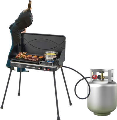 Costway 2-in-1 Gas Camping Grill Stove Black 52179483 New