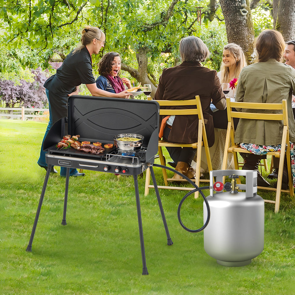 2-in-1 Gas Camping Grill and Stove with Detachable Legs-Black - Gallery View 1 of 10