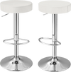 Set of 2 white PU leather swivel barstools with chrome footrest, adjustable height for stylish bar seating.