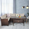 Sectional 3-piece hand-woven rattan outdoor sofa set with dining table, featuring soft cushions for comfort and.