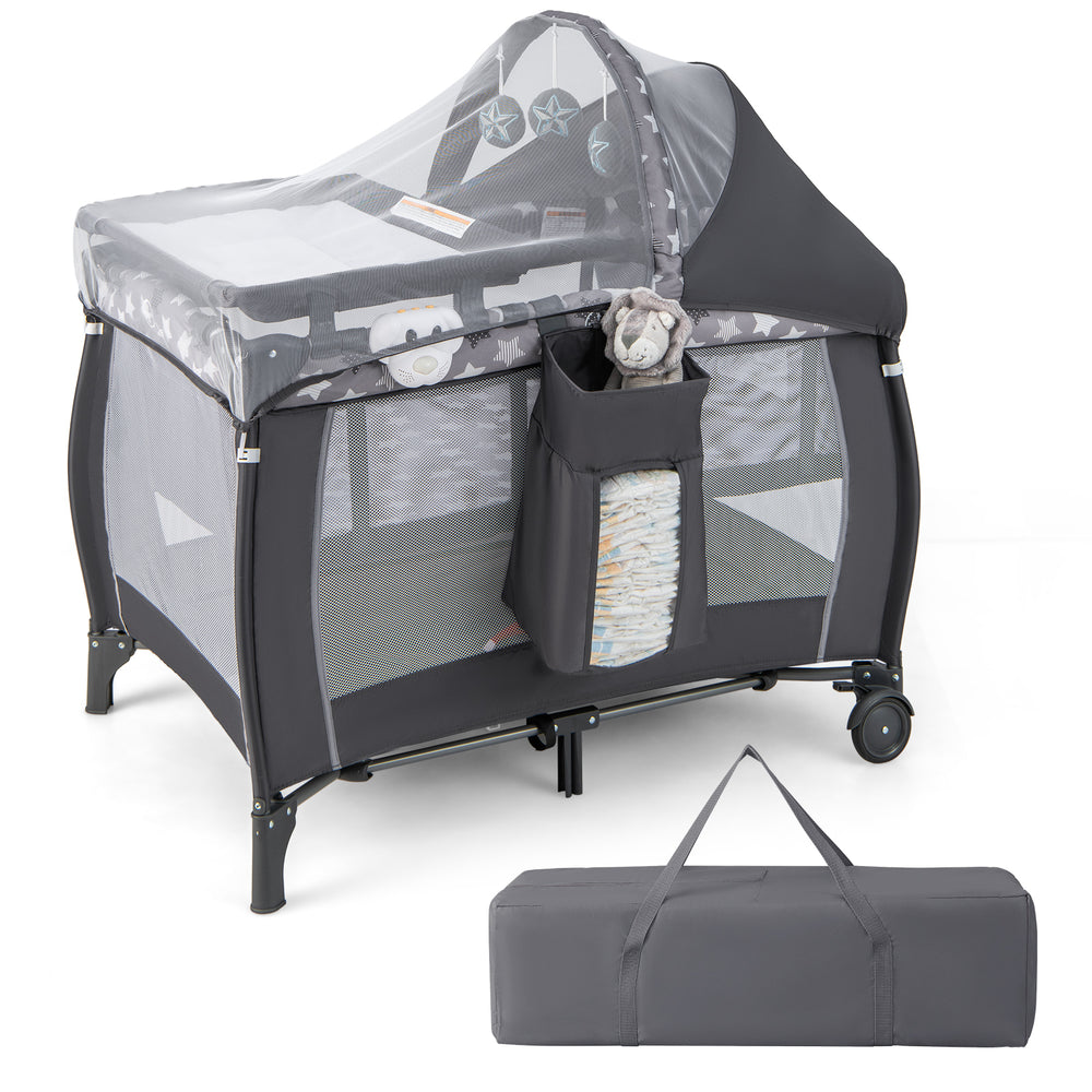 Portable Baby Nursery Center 4-in-1 Portable Travel Crib-Gray - Gallery View 1 of 8