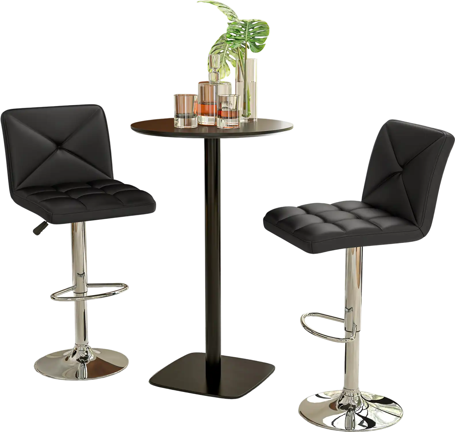 Costway Adjustable Swivel PU Leather Bar Stools Set of 2 Black 68495123 New