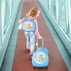 Blue kids luggage set showcasing a 14" hardside spinner suitcase with mermaid design, ideal for young travelers on.