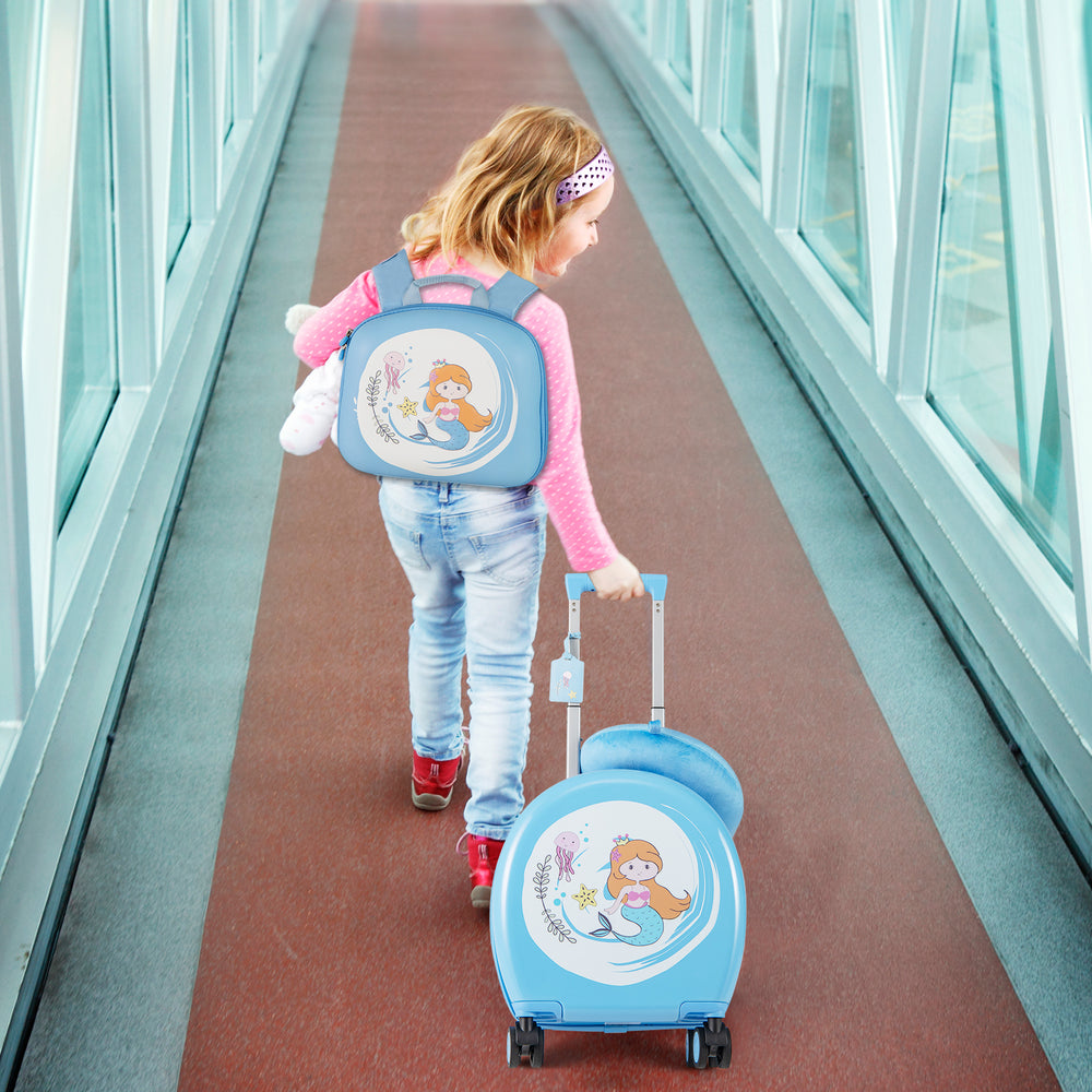 Kids Luggage Set with 14 Inches Carry-on Hardside Spinner Toddler Luggage and 10 Inches Backpack-Blue - Gallery View 1 of 10