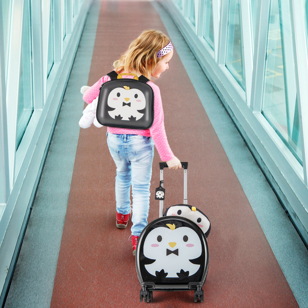 Kids Luggage Set with 14 Inches Carry-on Hardside Spinner Toddler Luggage and 10 Inches Backpack-Black - Gallery View 1 of 10