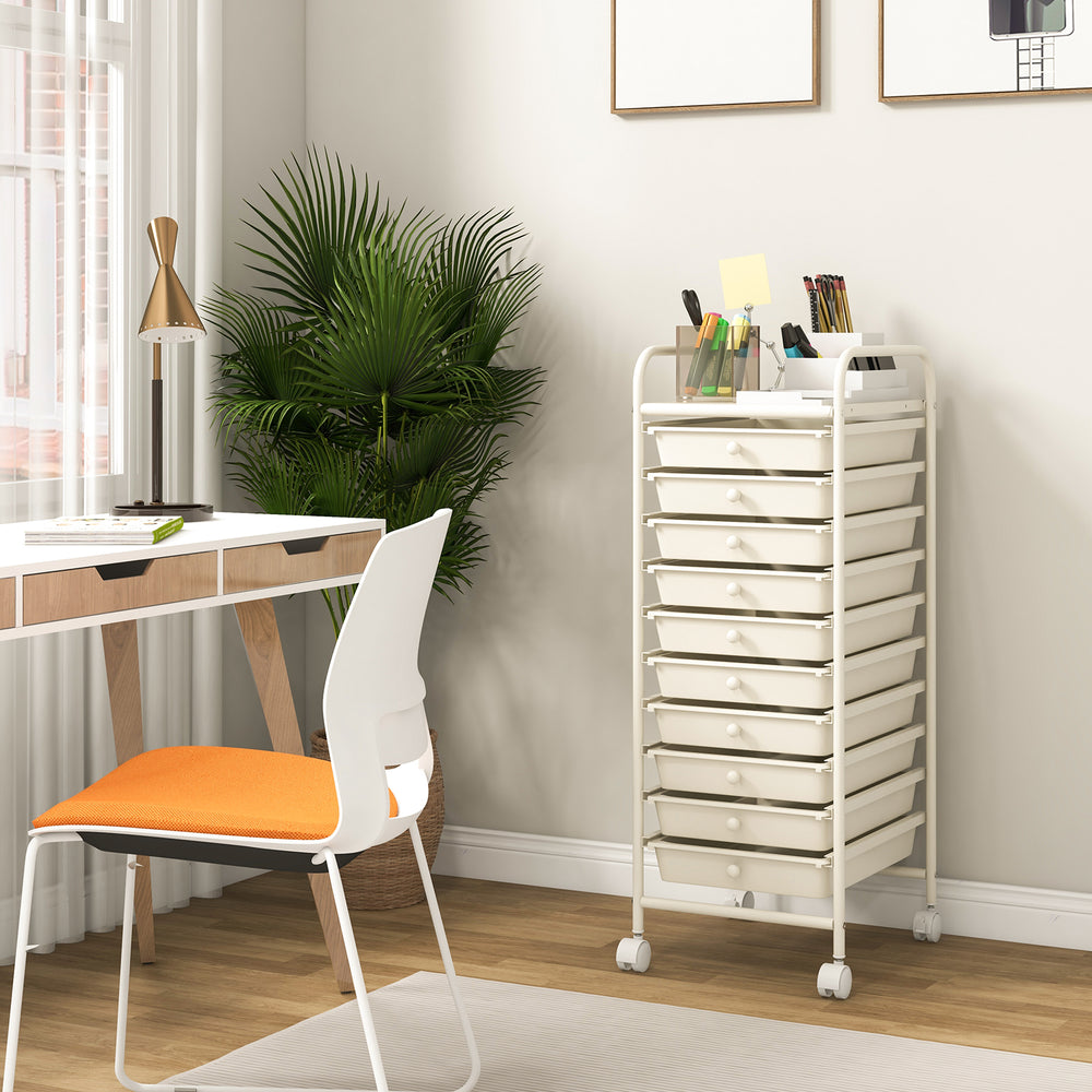 10 Drawer Rolling Storage Cart Organizer with 4 Universal Casters-White - Gallery View 1 of 9