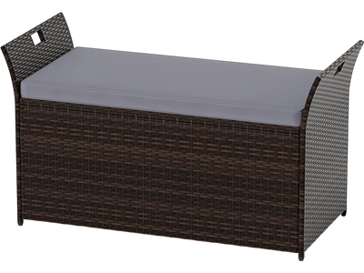 Costway Outdoor PE Rattan Wicker Storage Bench w/ Side Handles 756821934 New