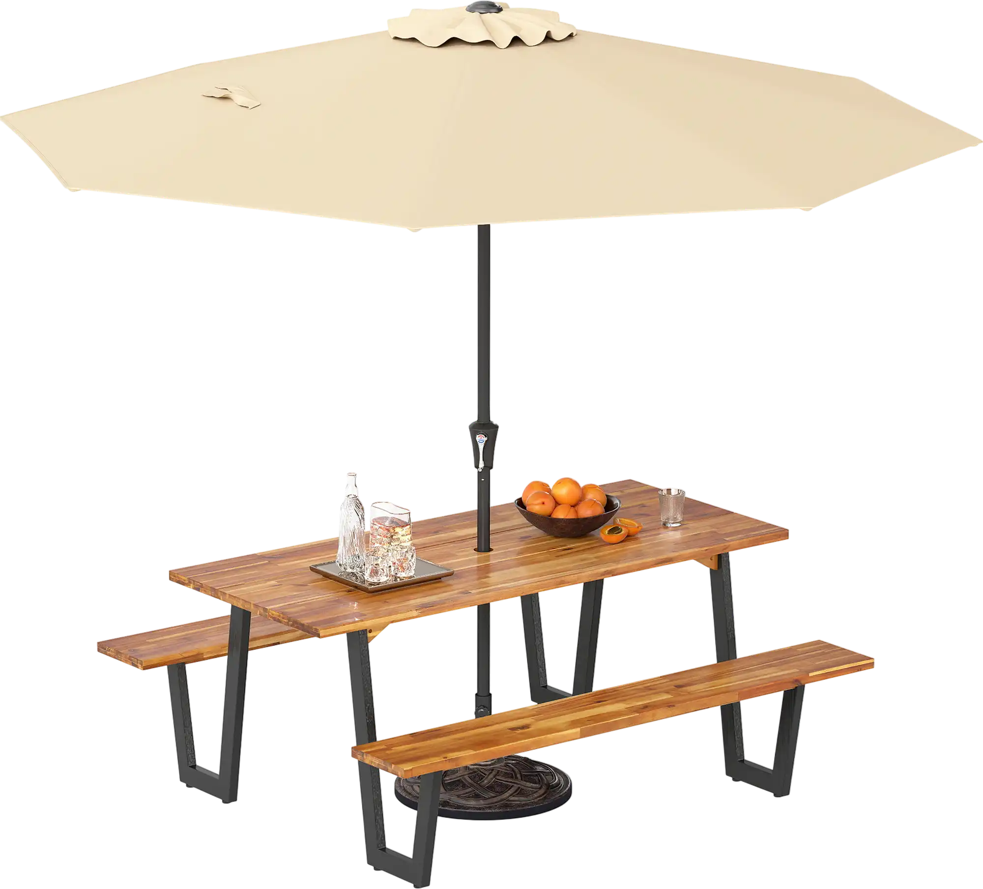 Costway 3-Pc Outdoor Dining Picnic Table Set for 6 w/ 10' Umbrella & Base 864295137 New