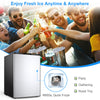 Compact 3 cubic feet upright freezer with stainless steel door, perfect for small spaces and easy food access.