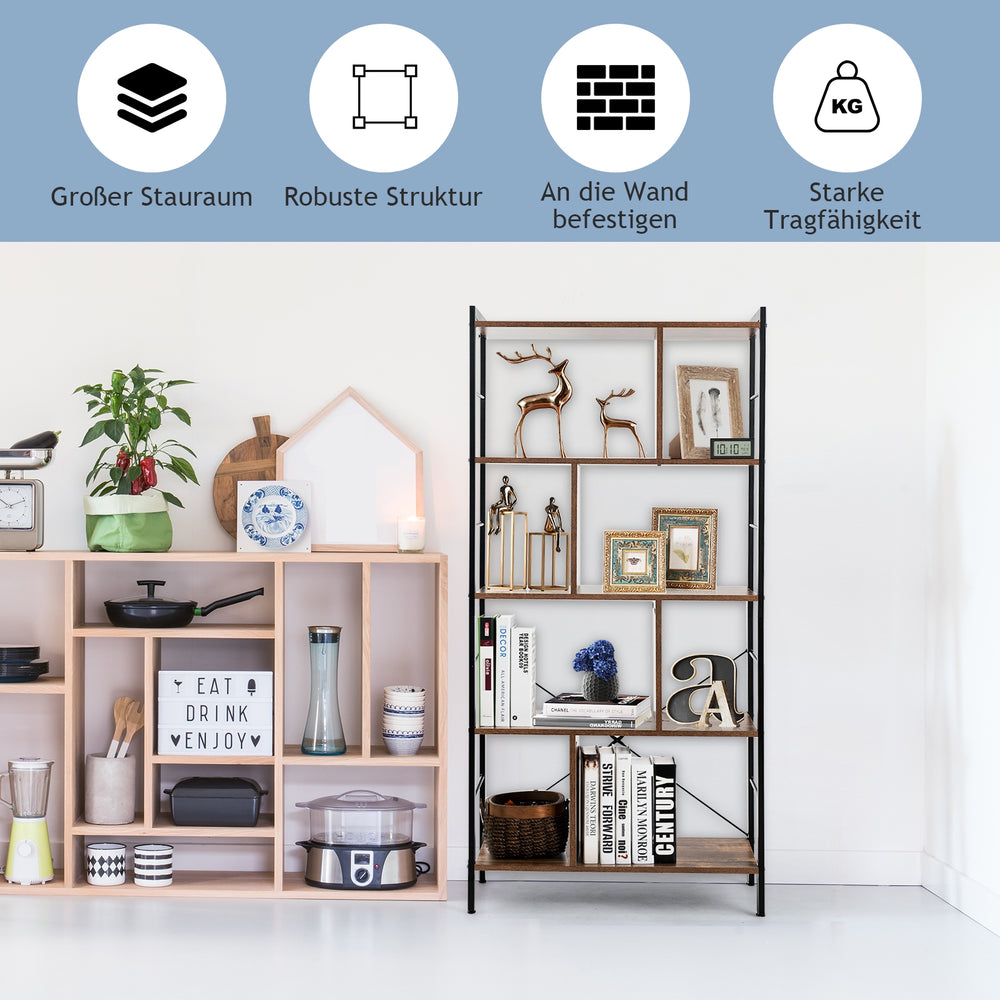 4-tier industrial bookshelf with sturdy metal frame and open shelves, designed for versatile use in any room decor.