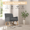 Gray upholstered rocking chair with solid wood base, ergonomic design, and cushioned seat for ultimate comfort.
