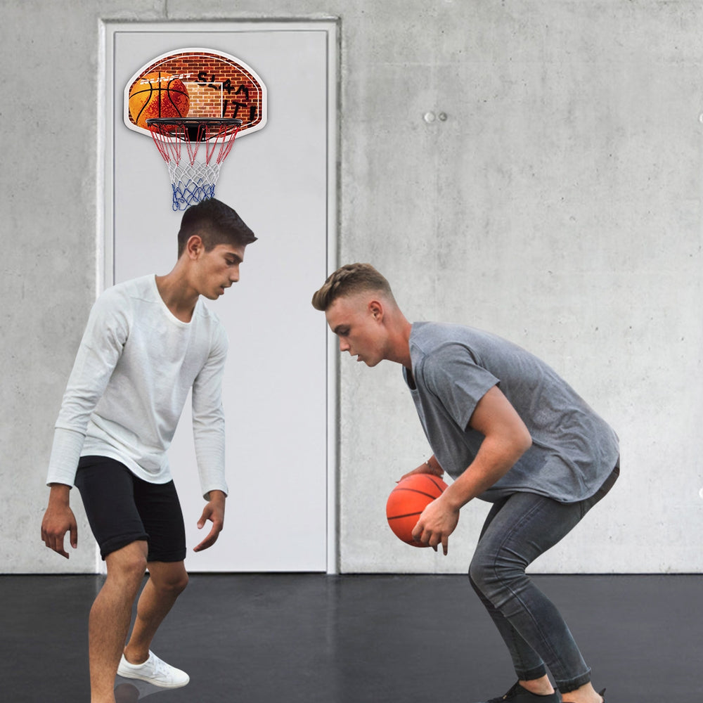 Wall mounted basketball hoop with a 29" polypropylene backboard, perfect for indoor play in dorms or offices.