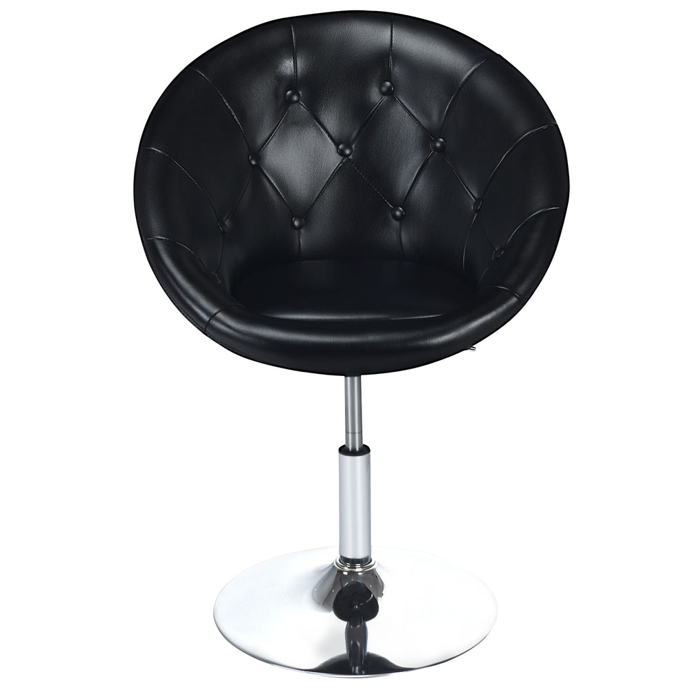 Modern adjustable swivel round chair in black PU leather with tufted back, perfect for home or bar use.