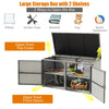 Large 88-gallon garden patio rattan storage box with two shelves, opening from top and front, ideal for outdoor.
