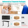 Electric height adjustable standing desk in black with a large tabletop and memory controller for ergonomic workspace.