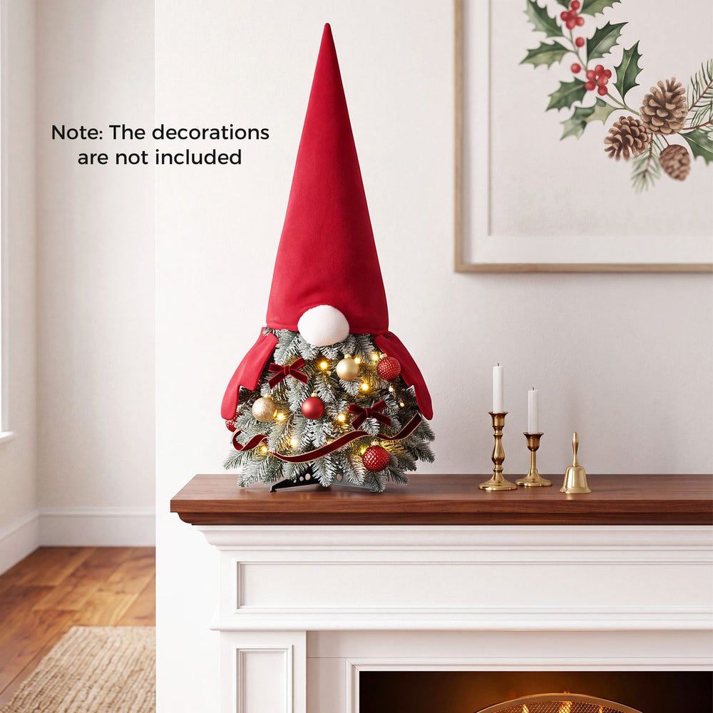 Mini 2.5 FT pre-lit tabletop Christmas tree with Santa-inspired design and 20 warm white LED lights for festive displays.