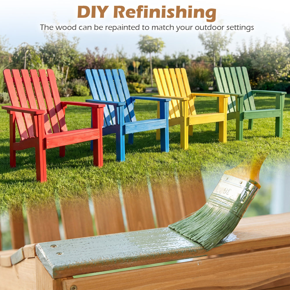 Acacia wood outdoor patio chair with slatted backrest, shown in vibrant colors, ideal for DIY refinishing.