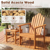 Stackable Adirondack chair made of solid acacia wood, ideal for patio use, showcasing natural grain and durability.