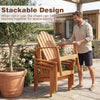 Stackable Adirondack chair made of solid acacia wood, ideal for patio storage and outdoor relaxation.