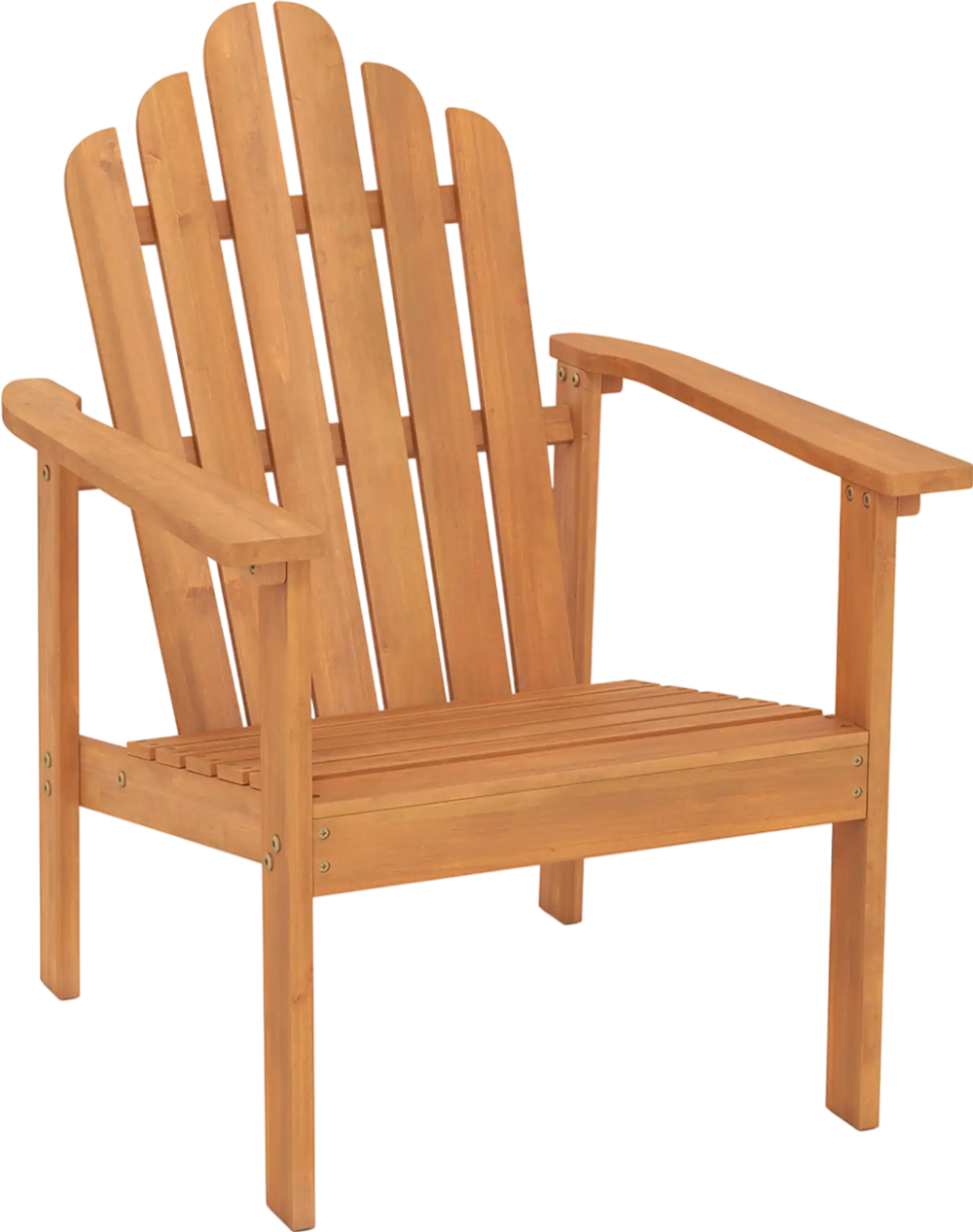 Stackable Adirondack chair made of solid acacia wood, perfect for patio relaxation and outdoor seating.