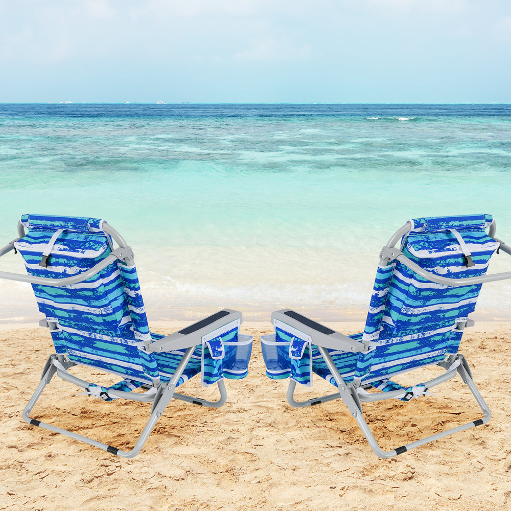 1 Piece Foldable Backpack Beach Chair with Cup Holder and Storage Pockets for Outdoor-Navy - Gallery View 1 of 10