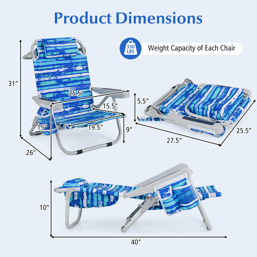 Foldable beach chair with adjustable backrest, navy 600D Oxford fabric, and cup holder for outdoor relaxation.