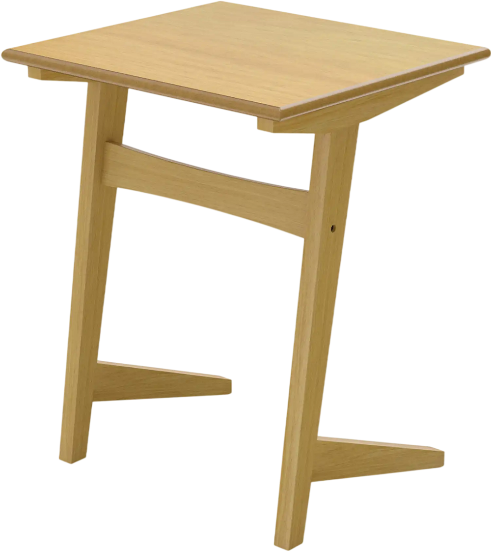 C-shaped wood side table with a wood veneered top, sturdy rubber wood frame, ideal for beside a couch or bed.