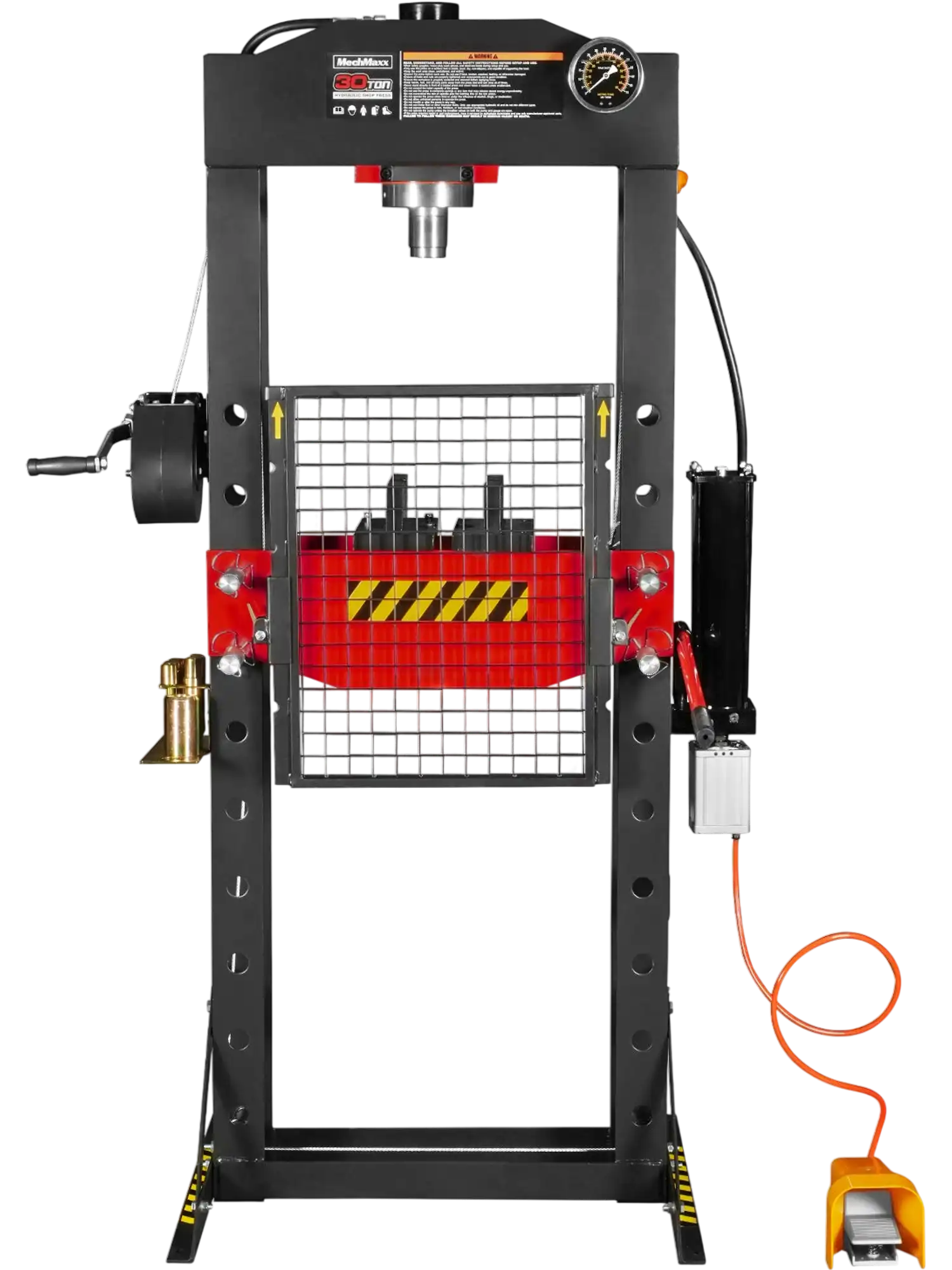 MechMaxx HSP30 Hydraulic Shop Press 30 Ton H-Frame Air/Hydraulic with Hand Winch Press Pin Kit Safety Guard Foot Pedal Control New