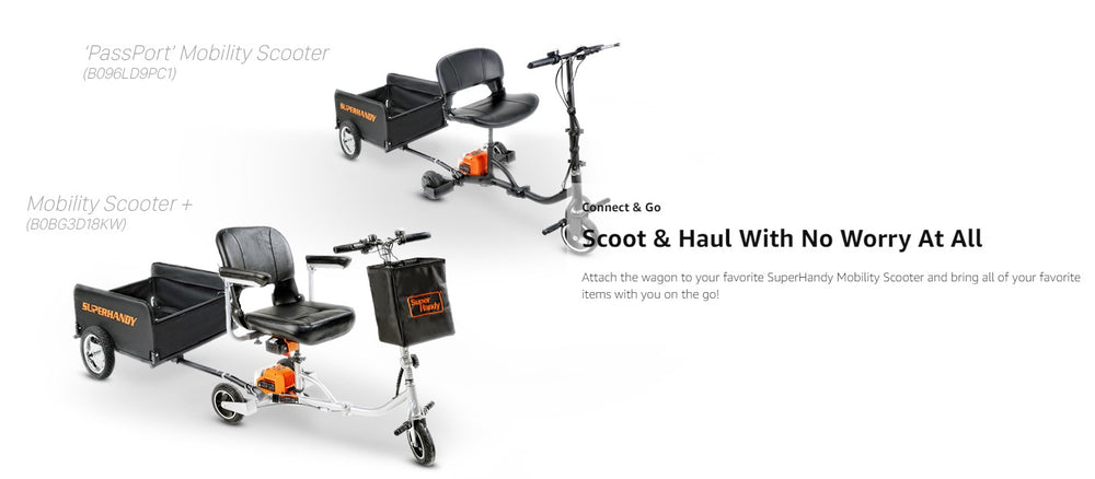 Super Handy GUT157 Foldable Follow Behind Wagon 155 lbs Capacity Compatible with GUT112/GUT140/GUT142/G Mobility Scooters New