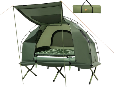 Costway 1-Person Folding Camping Tent Cot w/ Sunshade Air Mattress 83297510 New