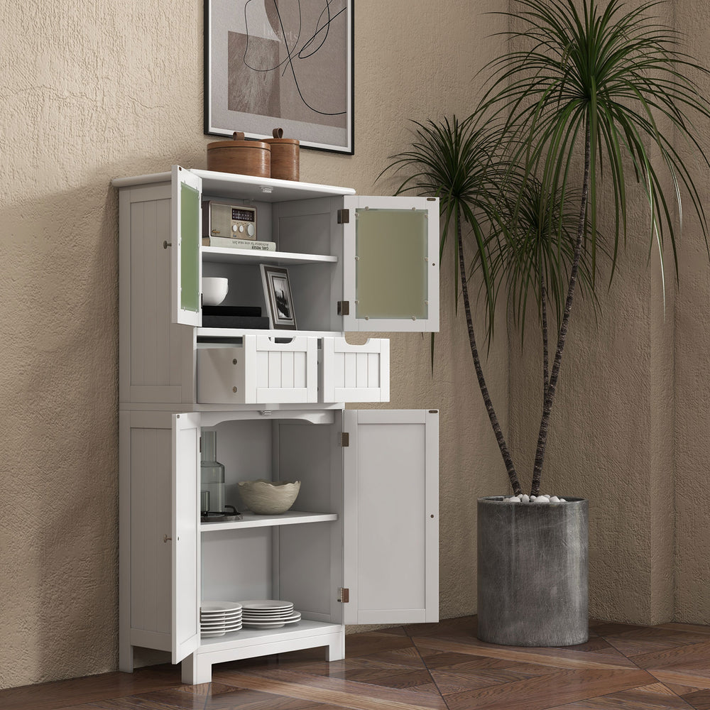 6-Tier Freestanding Bathroom Cabinet with 2 Open Compartments and Adjustable Shelves-White - Gallery View 1 of 12