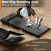 Close-up of the 7-layer anti-slip diamond-textured running belt on a 2.5HP under desk treadmill for home office use.