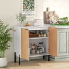 2-Door Buffet Cabinet Sideboard with Shelf and Metal Legs-White-Natural Wood - Gallery View 1 of 10