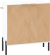 2-door buffet cabinet sideboard in white and natural wood, featuring metal legs and enclosed shelves for versatile.