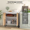 2-door buffet cabinet sideboard in white and natural wood with enclosed shelves for kitchenware and condiments.