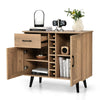 2-door buffet sideboard with a 6-bottle wine rack, pull-out drawer, and adjustable shelves in a mid-century modern.