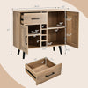 2-door buffet sideboard with adjustable shelves, 6-bottle wine rack, and pull-out drawer for versatile storage.