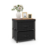 2-drawer nightstand in black with removable fabric bins, featuring a wooden top, ideal for bedroom or office storage.
