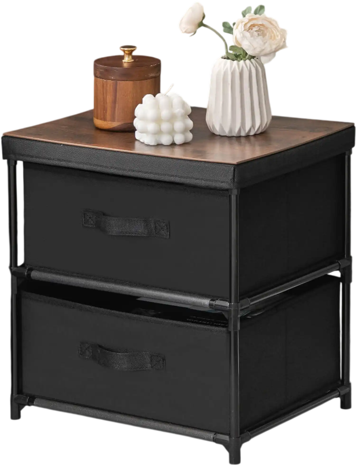 Costway 2-Drawer Nightstand Side Table with Removable Fabric Bins Black 45182367 New